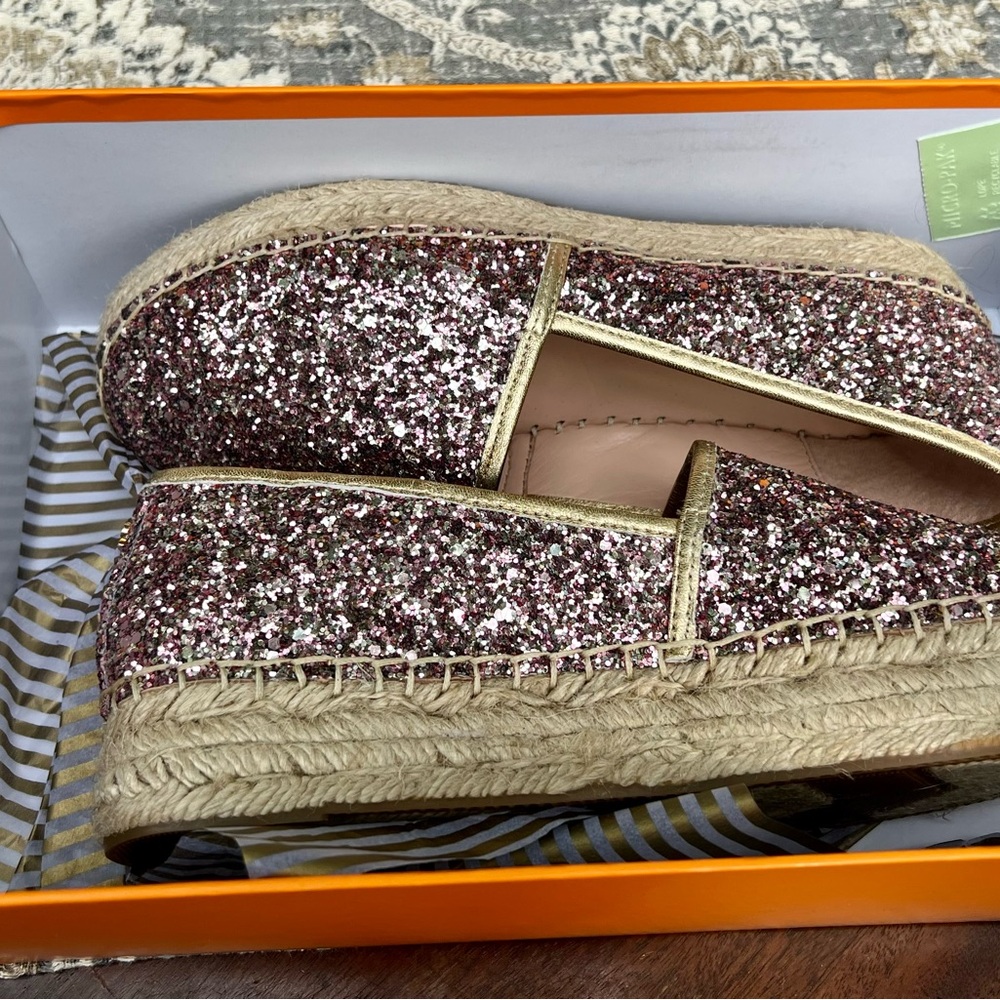 NWB - Kate Spade Rose Gold Glitter Espadrilles - Size 6 - Picture 14 of 14
